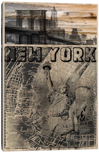 NYC, Old City Map Canvas Art Print - Statue of Liberty Art