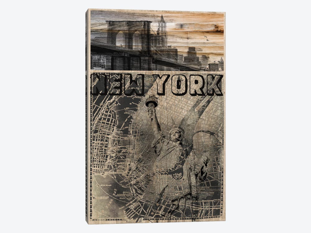 NYC, Old City Map by Irena Orlov 1-piece Canvas Print