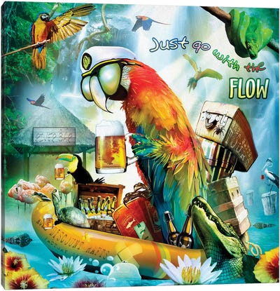 Go With The Flow Canvas Art Print - Parrot Art
