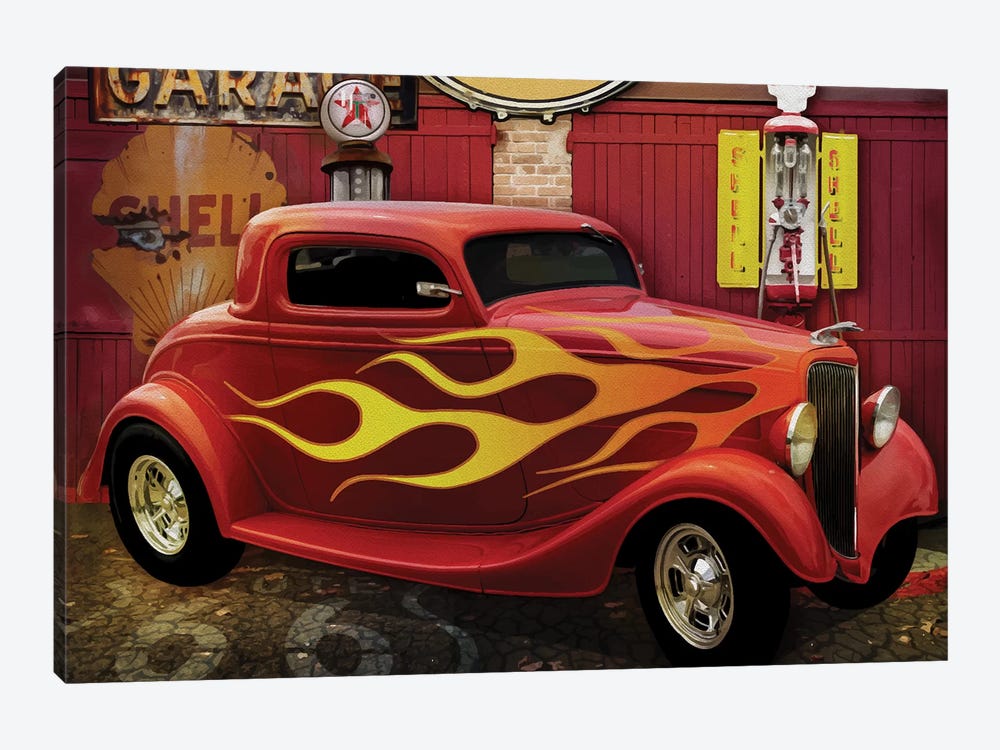 Route 66 Garage by Old Red Truck 1-piece Canvas Artwork