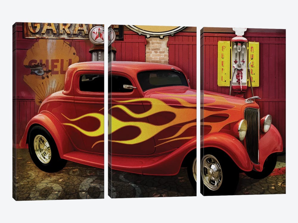 Route 66 Garage by Old Red Truck 3-piece Canvas Art