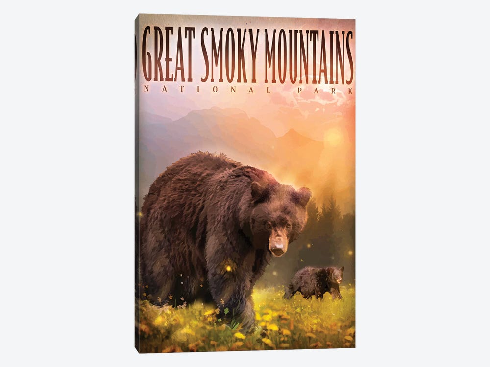 Smokey Mountain Bears by Old Red Truck 1-piece Canvas Wall Art