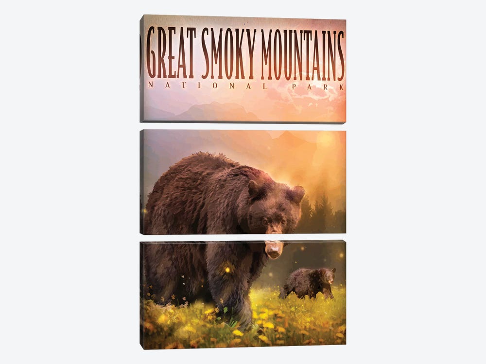 Smokey Mountain Bears by Old Red Truck 3-piece Canvas Art