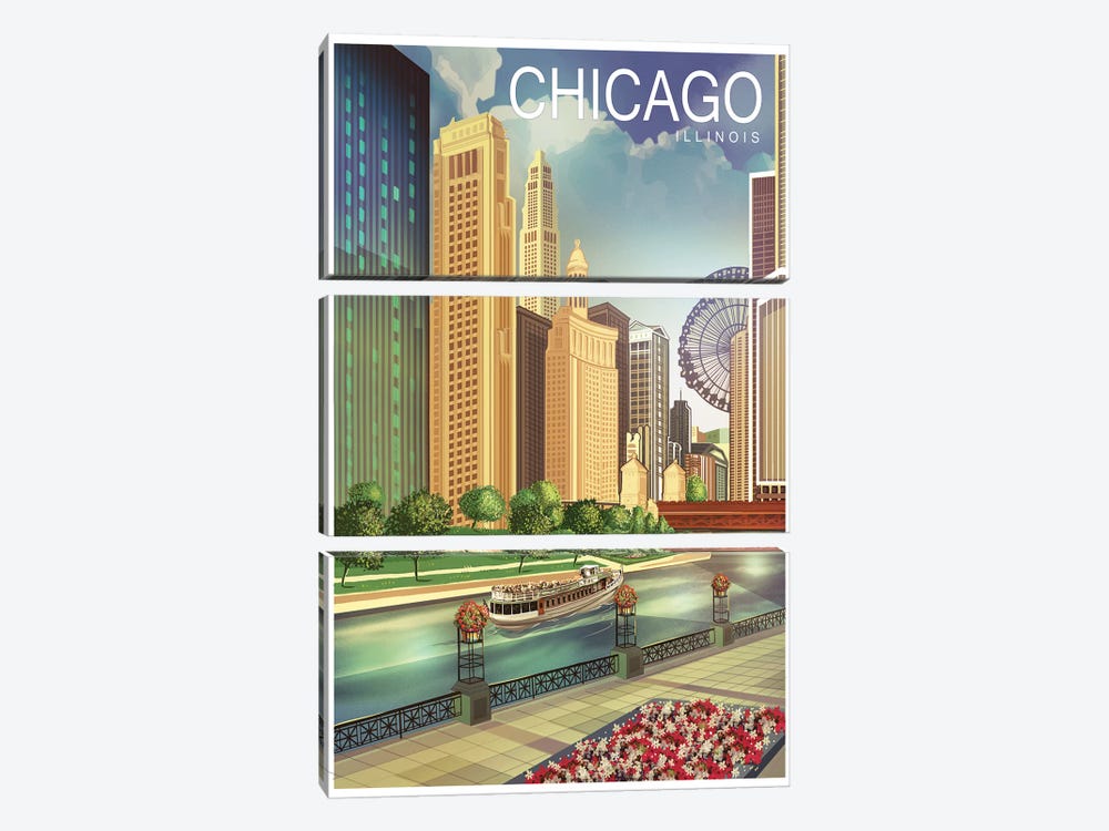 Chicago I by Old Red Truck 3-piece Canvas Art Print