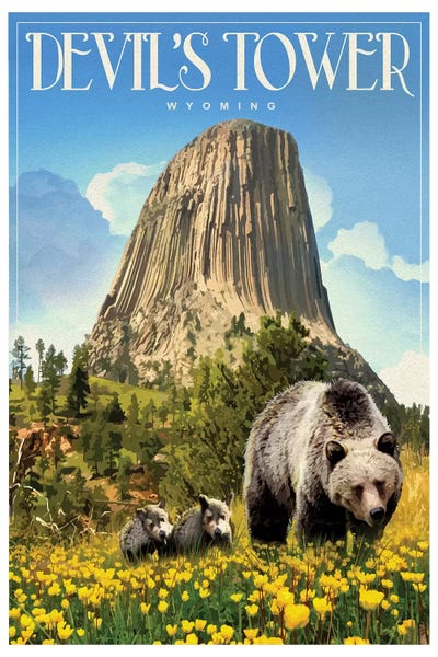 Vintage Travel Posters: Devil's Tower by Old Red Truck