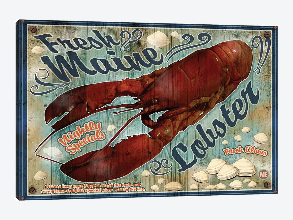 Fresh Maine Lobster Sign by Old Red Truck 1-piece Canvas Art Print