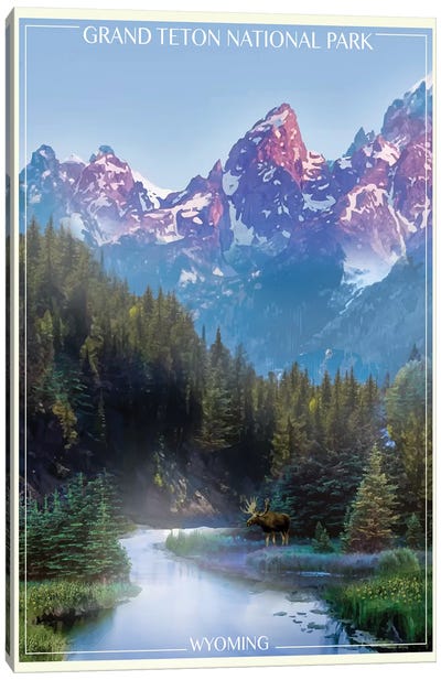 Grand Tetons Canvas Art Print - Old Red Truck