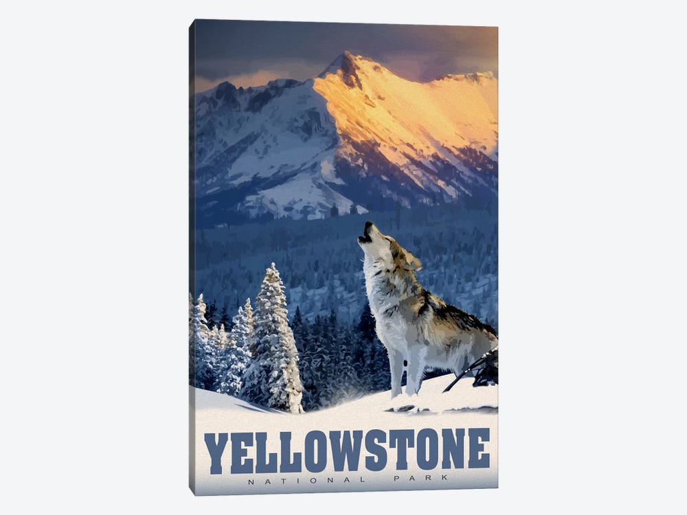 Yellowstone Wolf by Old Red Truck 1-piece Canvas Print