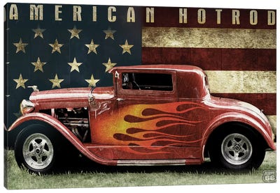 American Hot Rod Canvas Art Print - Old Red Truck