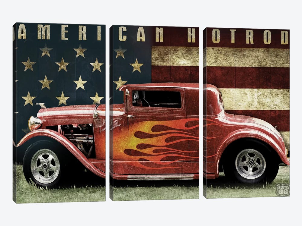 American Hot Rod by Old Red Truck 3-piece Canvas Wall Art