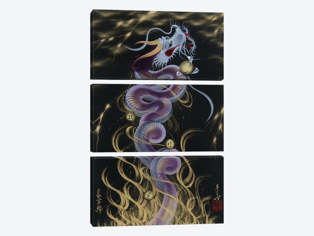 Thunder Purple Dragon by One-Stroke Dragon 3-piece Canvas Artwork