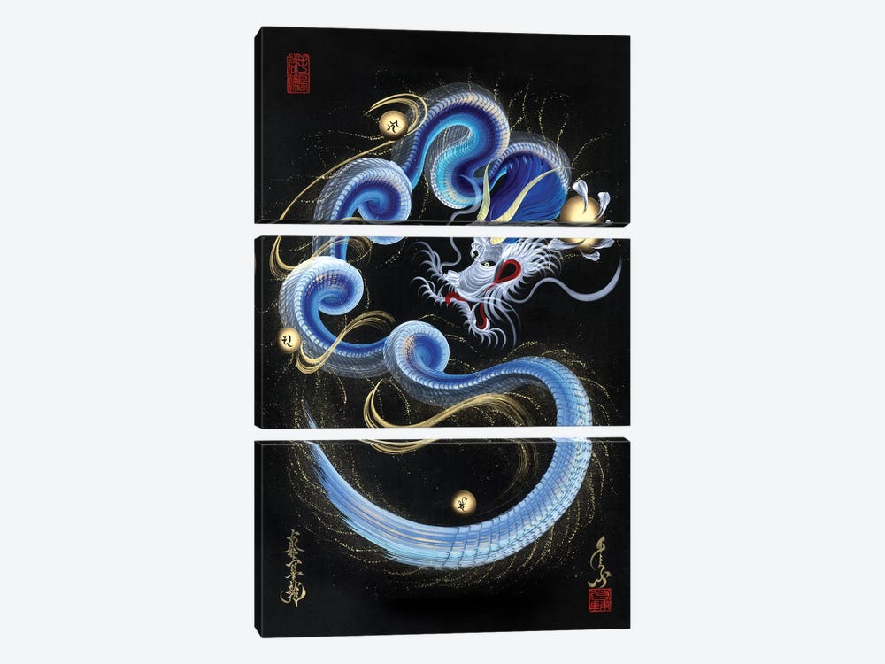 Guardian Blue Dragon by One-Stroke Dragon 3-piece Canvas Wall Art