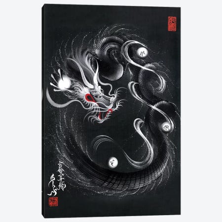 Guardian Silver Black Dragon Canvas Print #OSD13} by One-Stroke Dragon Canvas Artwork