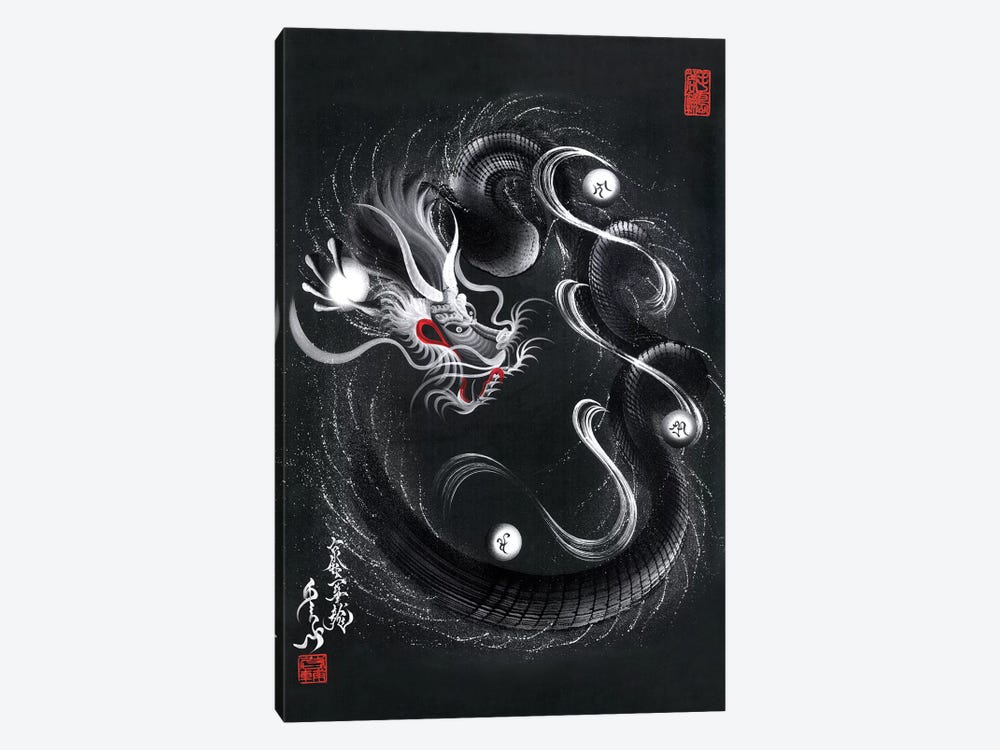 Guardian Silver Black Dragon by One-Stroke Dragon 1-piece Art Print