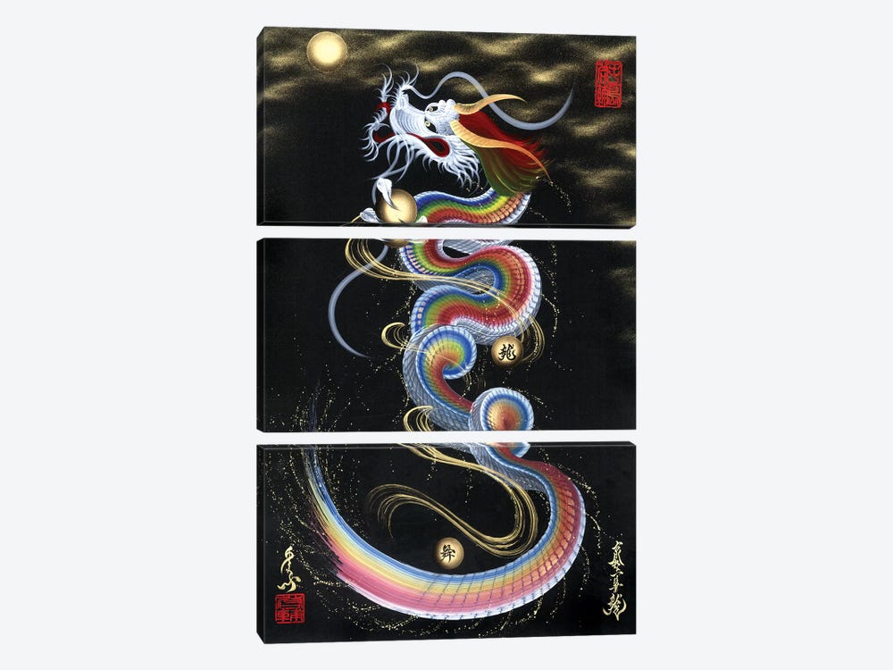 Rainbow Rising Dragon To The Moon by One-Stroke Dragon 3-piece Canvas Art
