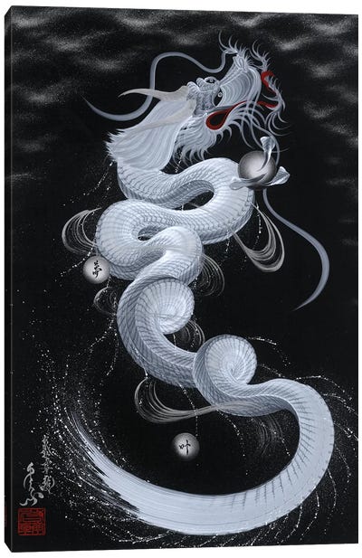 Good Luck White Dragon Canvas Art Print - Japanese Culture