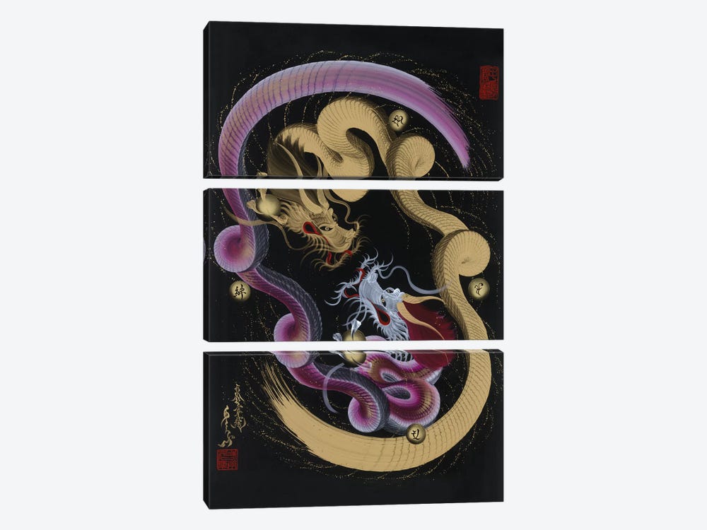 Guardian Couple Dragon by One-Stroke Dragon 3-piece Art Print