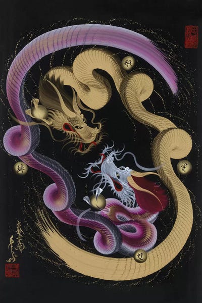 Asian Décor: Guardian Couple Dragon by One-Stroke Dragon