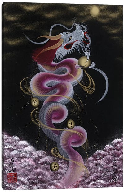 Heavenly Dragon To The Moon Canvas Art Print - Japanese Décor