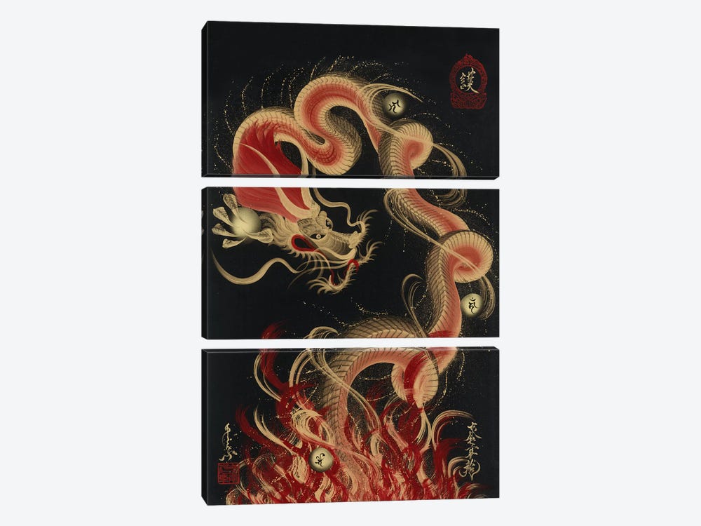 Protective Fire Dragon by One-Stroke Dragon 3-piece Canvas Art Print