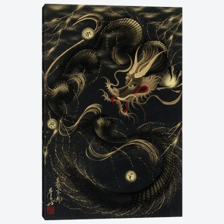 Thunder Black Dragon Canvas Print #OSD9} by One-Stroke Dragon Canvas Wall Art