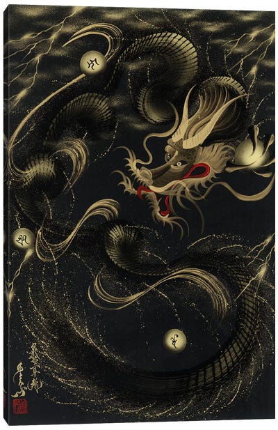 Thunder Black Dragon Canvas Art Print - One Stroke Dragon