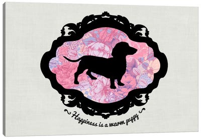 Basset Hound (Pink&Black) I Canvas Art Print - Dachshund Art