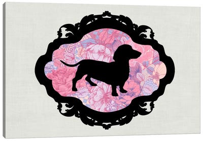 Basset Hound (Pink&Black) II Canvas Art Print - Dachshund Art