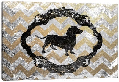 Basset Hound (Gray&Yellow) Canvas Art Print - Chevron Patterns