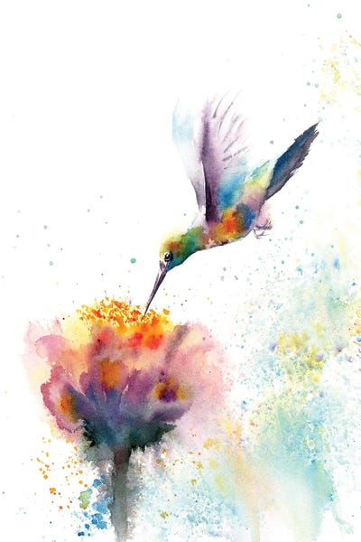 Watercolor Flowers: Hummingbird by Olga Tchefranov