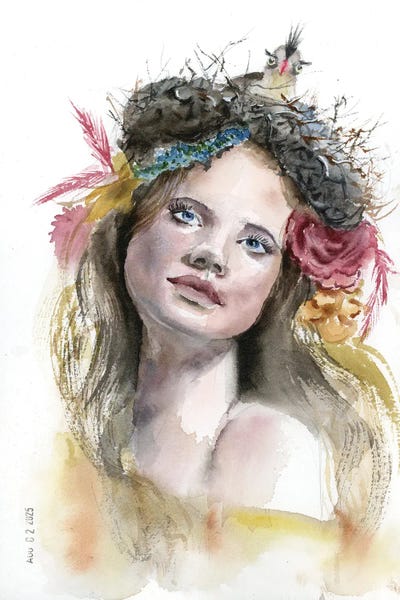 Girl With A Nest by Olga Tchefranov framed wall art