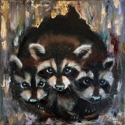 Olga Tchefranov - Steelpix Metal Wall Art: Raccoon Family by Olga Tchefranov