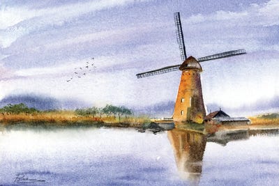 Cream Art - Canvas Prints: Reflections Of The Windmill by Olga Tchefranov