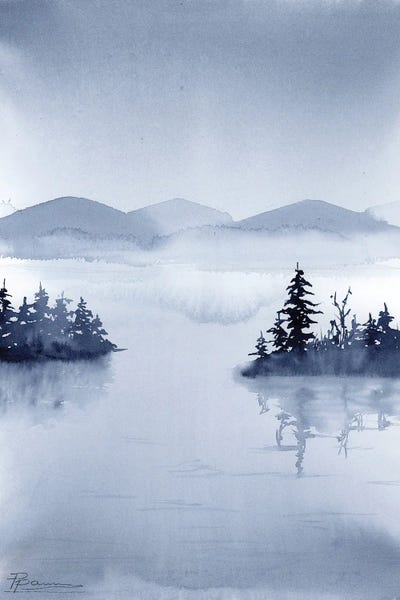 Tan Art - Canvas Prints: Serene Misty Lake by Olga Tchefranov