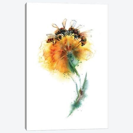 Three Bees And Flower Canvas Print #OTF62} by Olga Tchefranov Canvas Art