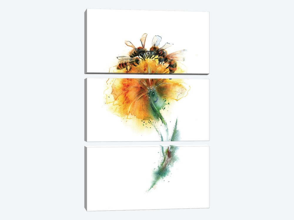 Three Bees And Flower by Olga Tchefranov 3-piece Canvas Artwork