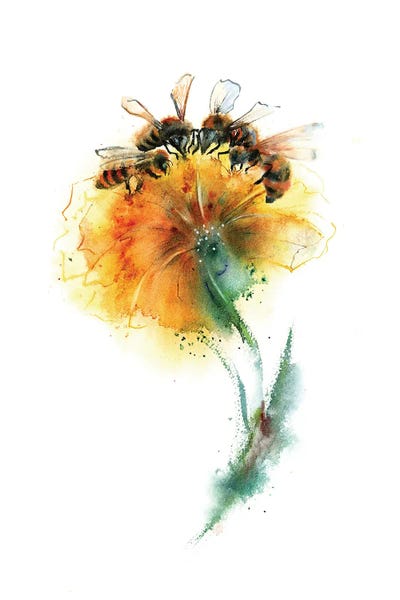 Bees: Three Bees And Flower by Olga Tchefranov