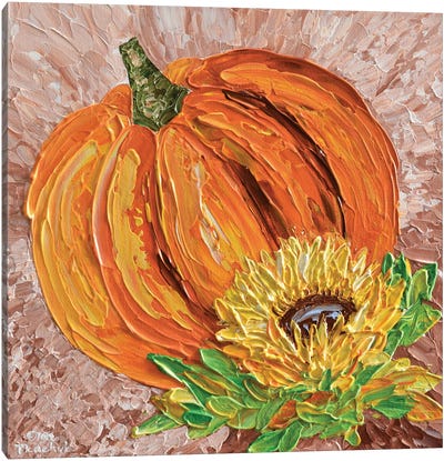 Pumpkin And Sunflower Canvas Art Print - Olga Tkachyk