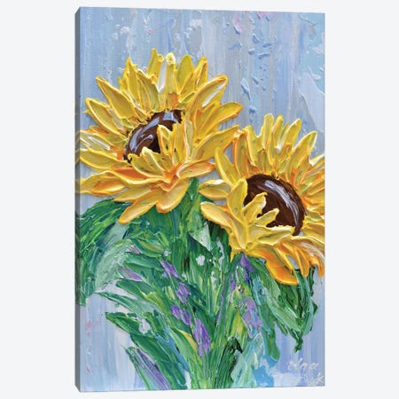 Sunflowers On Blue Canvas Print #OTK102} by Olga Tkachyk Canvas Art