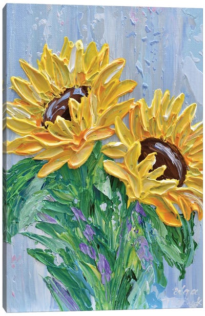 Sunflowers On Blue Canvas Art Print - Olga Tkachyk