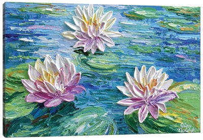 Three Water Lilies Canvas Art Print - Water Lilies Collection