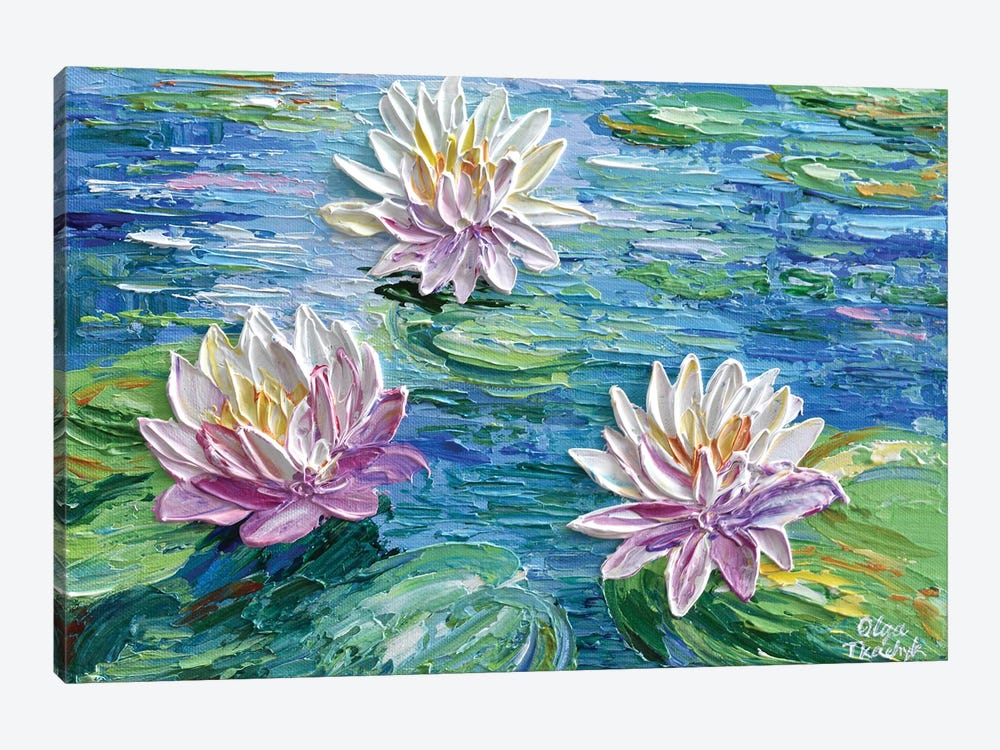 Three Water Lilies by Olga Tkachyk 1-piece Canvas Artwork