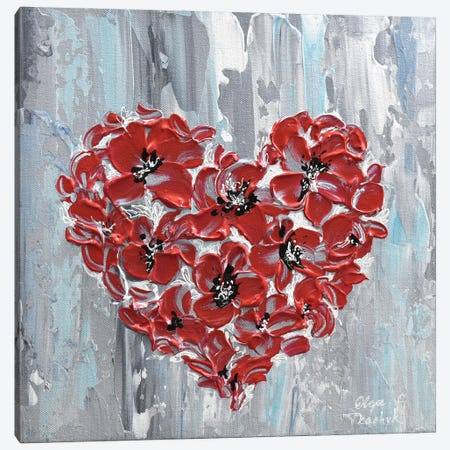 Red Floral Heart Canvas Print #OTK112} by Olga Tkachyk Canvas Print