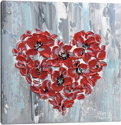 Red Floral Heart Canvas Art Print - Olga Tkachyk