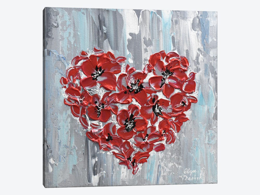 Red Floral Heart by Olga Tkachyk 1-piece Canvas Artwork