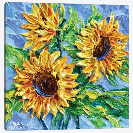 Sunflowers On Blue II Canvas Print #OTK128} by Olga Tkachyk Canvas Artwork