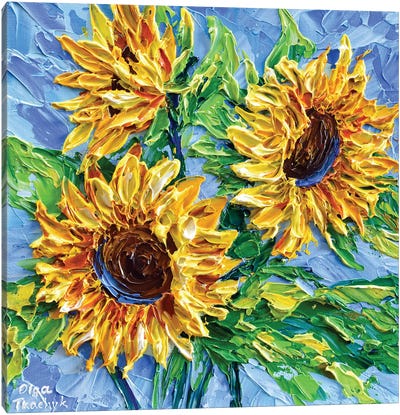 Sunflowers On Blue II Canvas Art Print - Olga Tkachyk