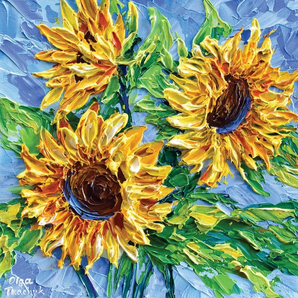 Fine Art Print: Sunflowers On Blue II by Olga Tkachyk