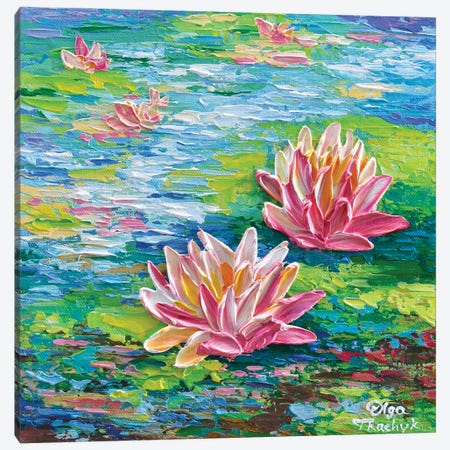 Coral Water Lilies Canvas Print #OTK132} by Olga Tkachyk Art Print