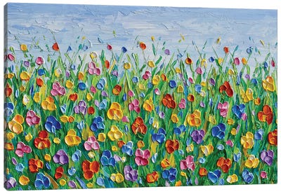 Colorful Flower Field Canvas Art Print - Garden & Floral Landscape Art